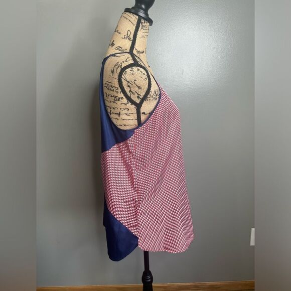 Ann Taylor factory top blouse size LP red white blue summer travel office - Picture 6 of 7